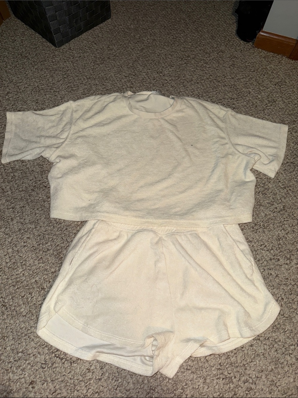 Cozy Cream Terry Two-Piece Set - Crop Top & Shorts